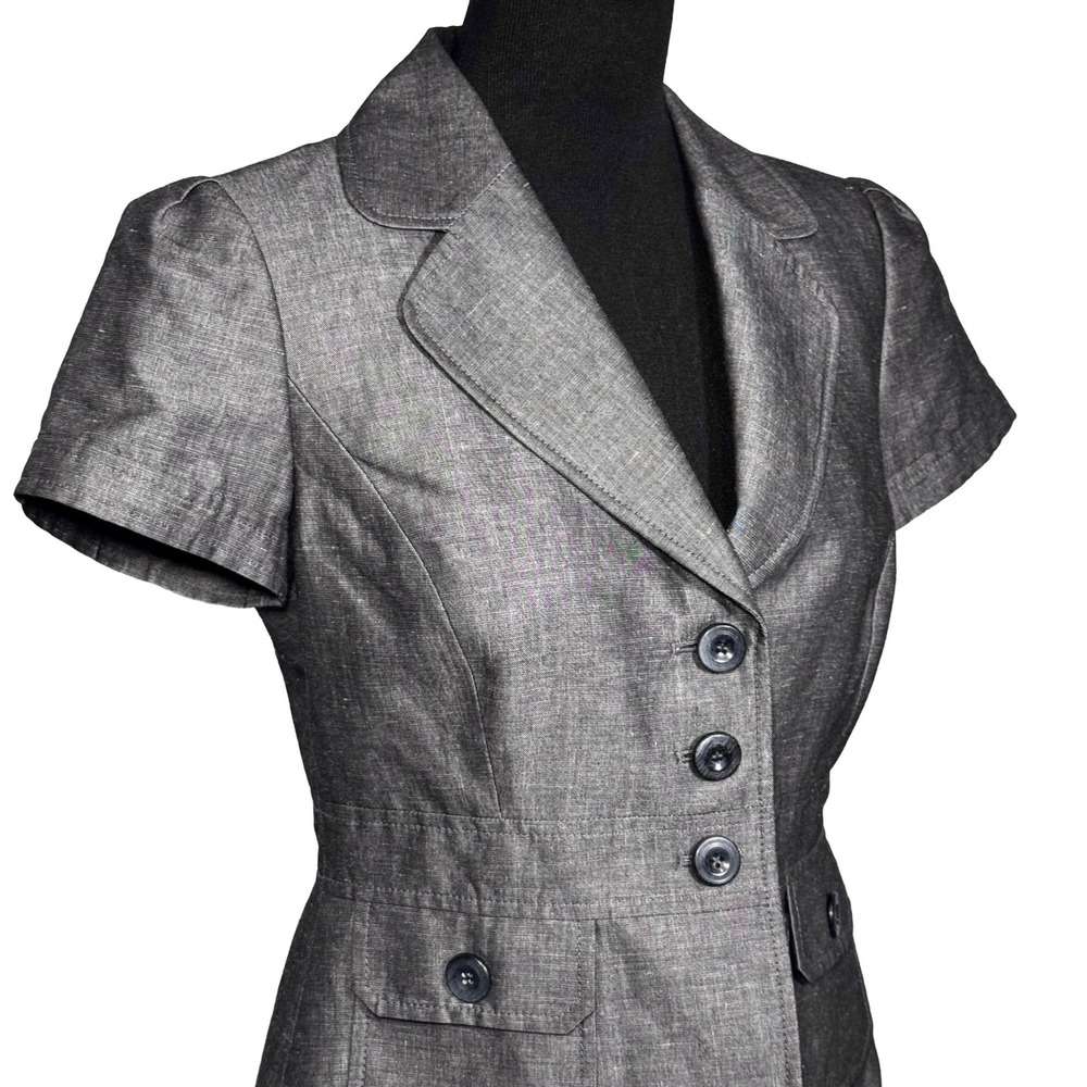 Tahari Arthur S Levine Linen Blend Short Sleeve Blazer Gray Petite 6P Office - Picture 3 of 8